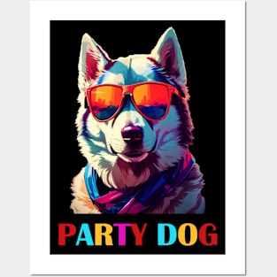 Party Dog Husky Retro Posters and Art